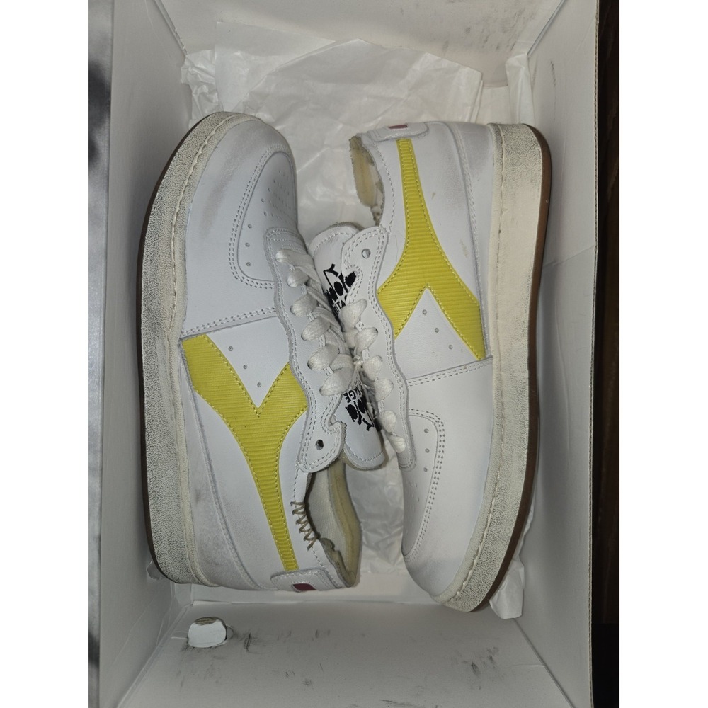 Diadora Heritage MI Basket Row Cut White Yellow Made in Italy US 5 / W 6.5 New